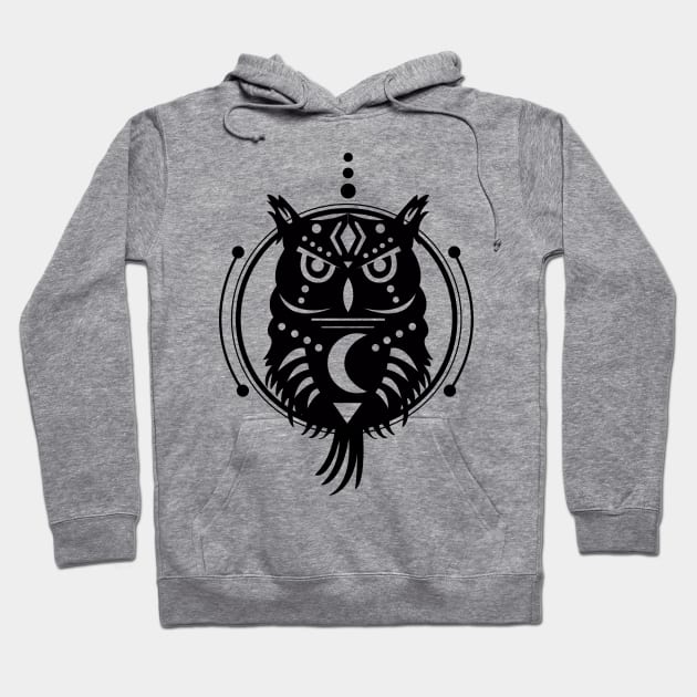 Owl Geometric Tribal Black Hoodie by Cosmic Dust Art